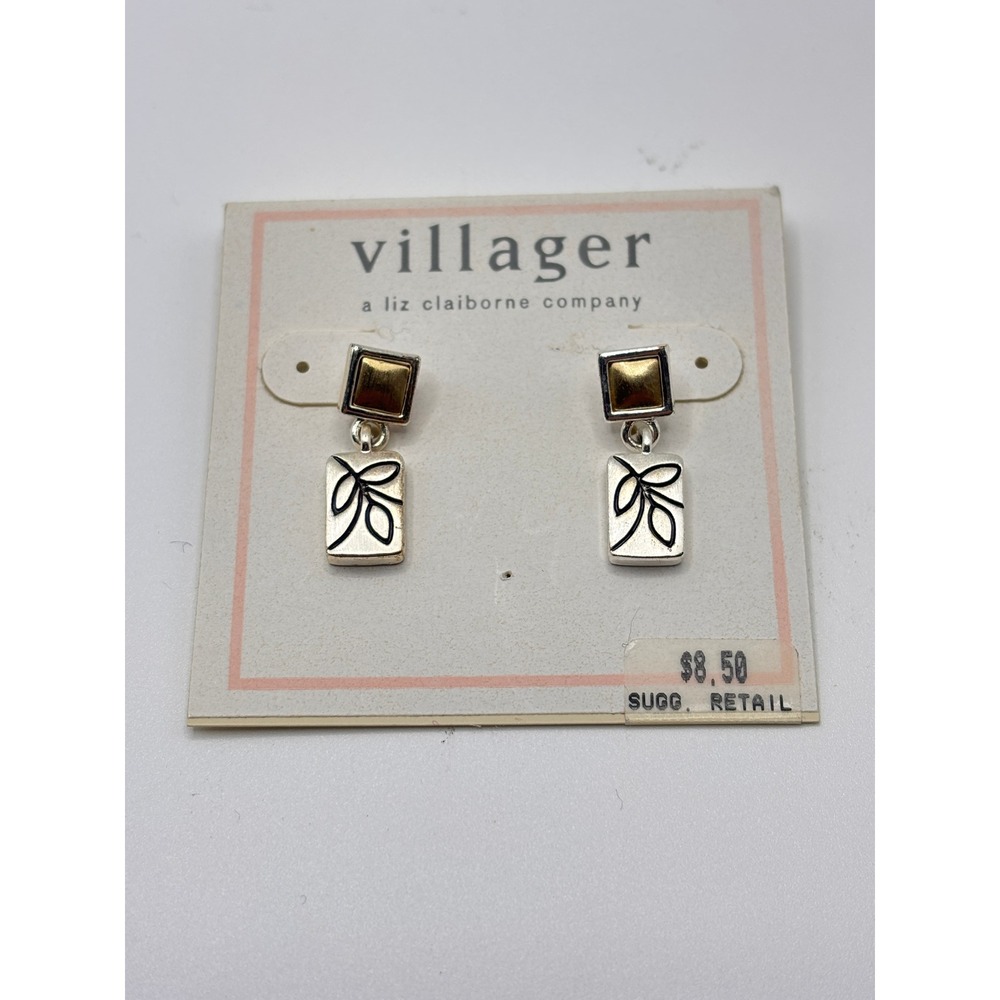 Villager Liz Claiborne Mixed Metal Silver Gold Tone Leaf Drop Post Earrings New